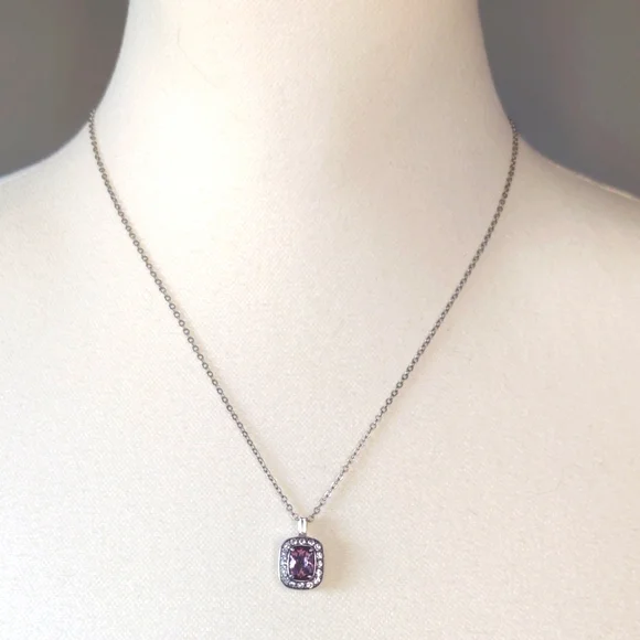 Brighton Reina Pink Silver Crystal Pendant Necklace RETIRED - Picture 2 of 6